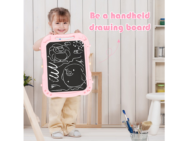 Costway Height Adjustable Kids Art Easel Magnetic Double Sided Board w/ Accessories Pink\Blue - Pink