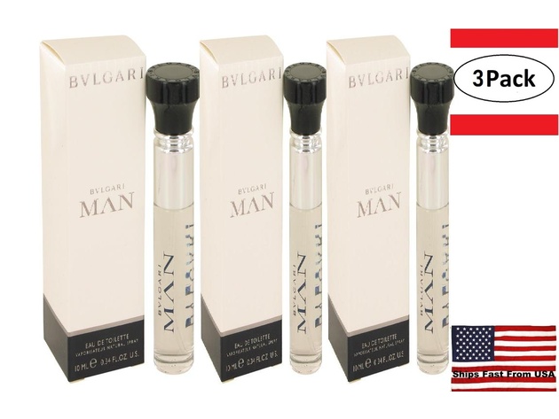 3 Pack Bvlgari Man by Bvlgari Mini EDT Spray .33 oz for Men