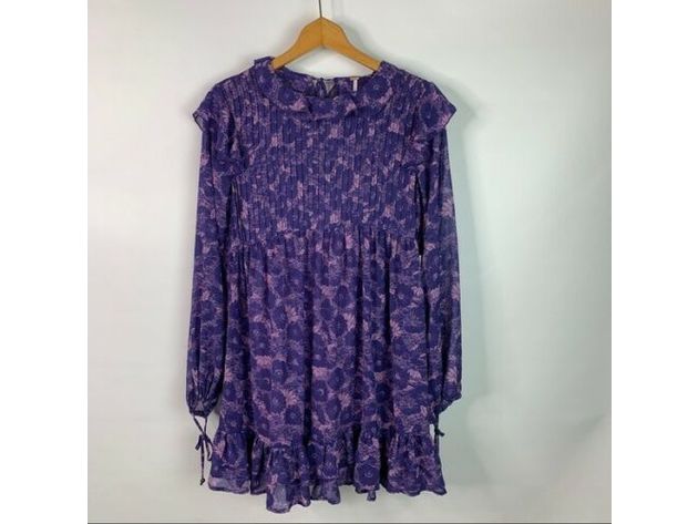 Free People Women's  These Dreams Long Sleeve Minidress Purple Size Extra Small