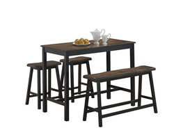 Costway 4 Piece Solid Wood Counter Height Table Set w/ Height Bench & Two Saddle Stools 