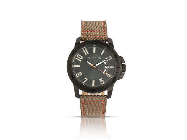 Morphic M70 Series Canvas-Overlaid Leather-Band Watch (Khaki/Black)