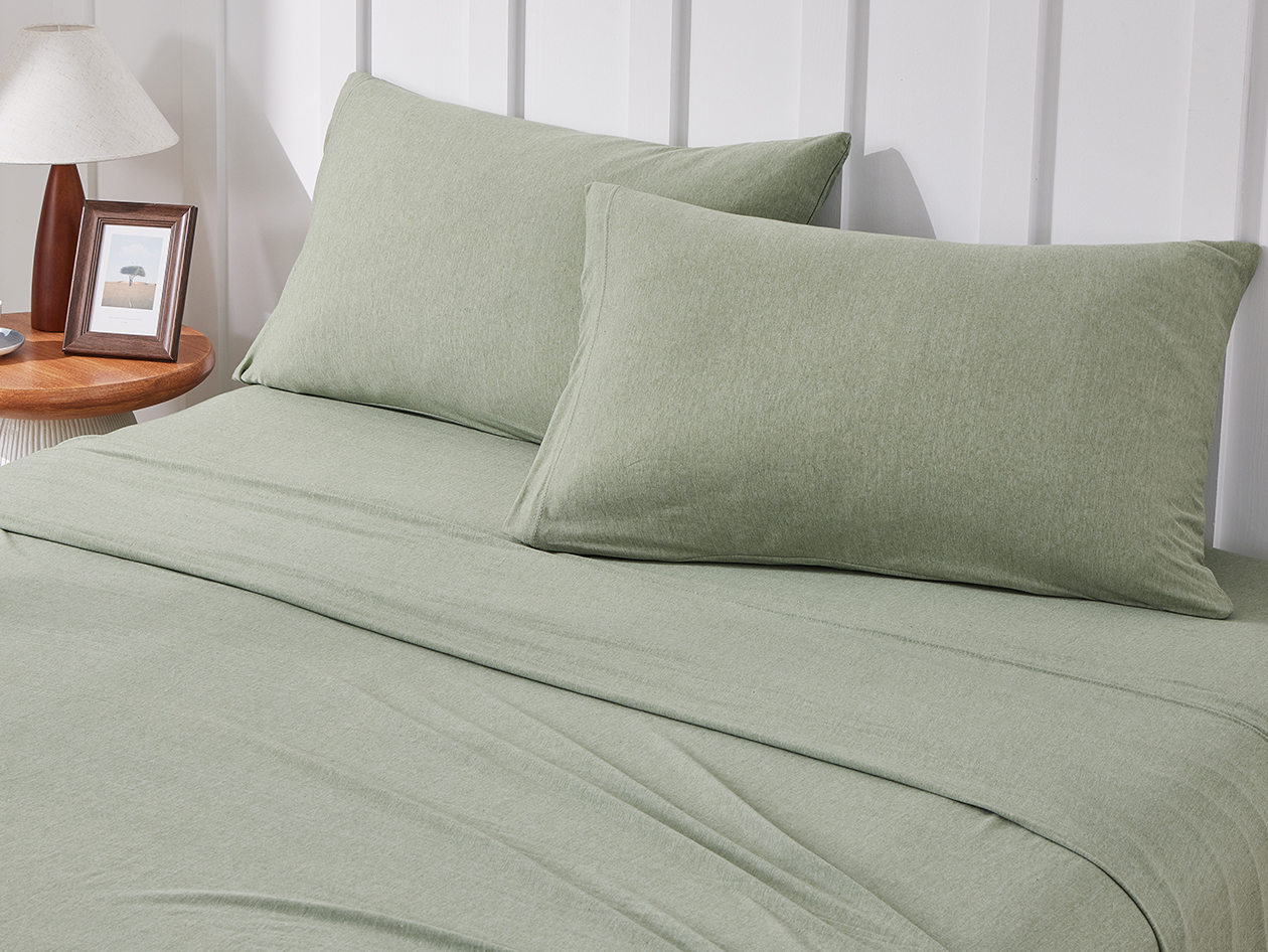Kathy Ireland 4 Piece Heathered Jersey Knit Cotton Sheet Set (King/Olive)