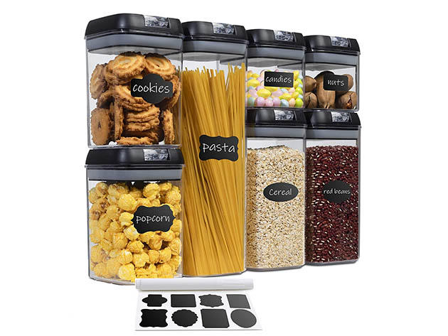 Cheer Collection 7-Piece Food Container Set (Black Lids)