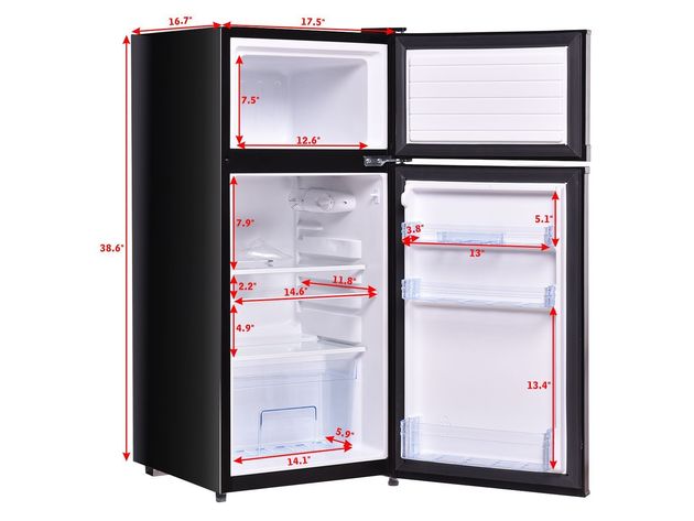 Costway 2 Doors 3.4 cu ft. Unit Stainless Steel Compact Mini Refrigerator Freezer Cooler - Black