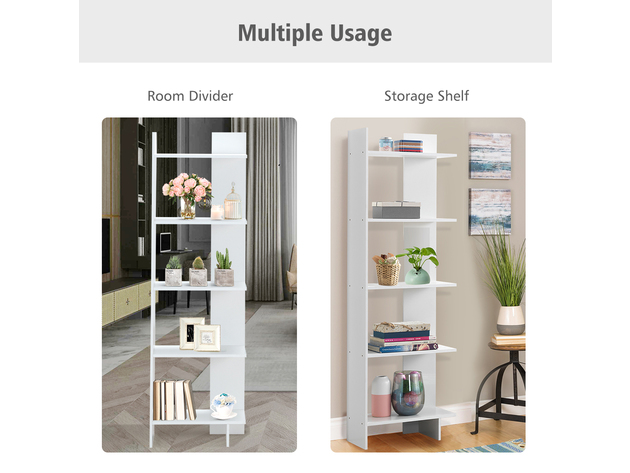 Costway Set of 2 Bookcase Storage 5-Tier Open Shelf Display Room Divider - White