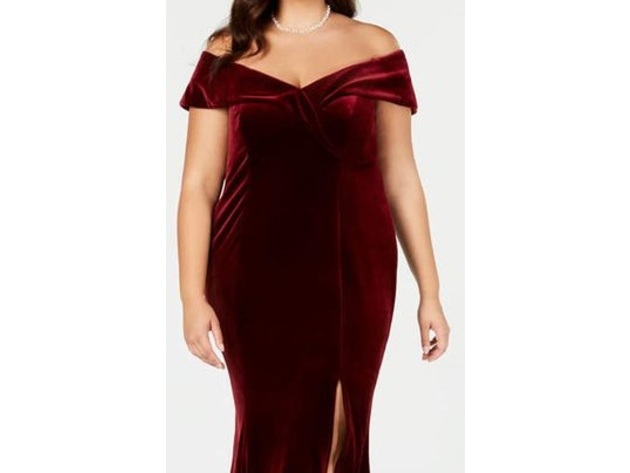 xscape velvet off-the-shoulder sheath dress Xscape Evenings "Rosie" Off the Shoulder Velvet Evening Gown 6408X