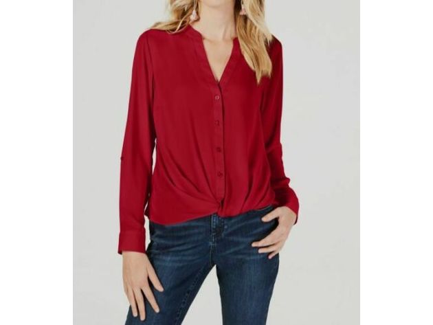 INC International Concepts Women's Twist-Front Button-Up Top Red Size XX Large