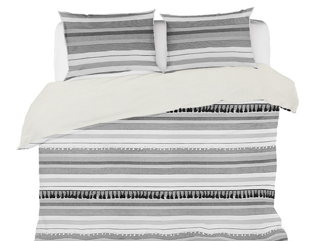 Kingham Contemporary Boho Grey Stripes Duvet Cover Set