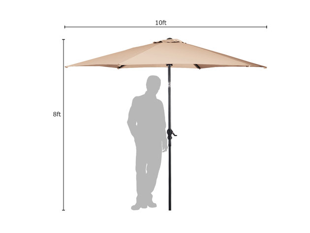 Costway 10FT Patio Umbrella 6 Ribs Market Steel Tilt W/ Crank Outdoor Garden Beige