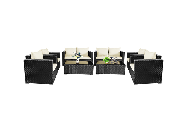 Costway 8 Piece Patio Rattan Furniture Set White - Off White