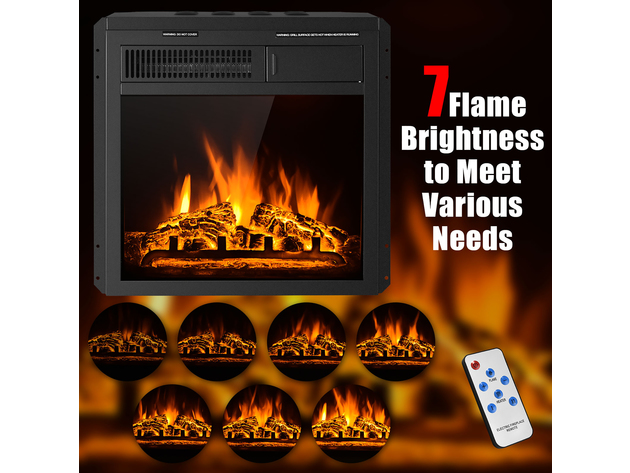 Costway 18'' Electric Fireplace Insert Freestanding & Recessed Heater Log Flame Remote