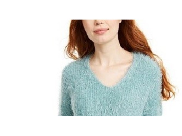 Freshman Juniors' Fuzzy V-Neck Sweater Green Size X-Large