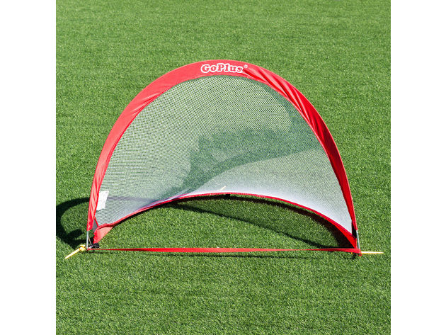 Goplus Set of 2 Portable 4' Pop-Up Soccer Goals Set For Backyard w Carrying Bag 6 Cones Red