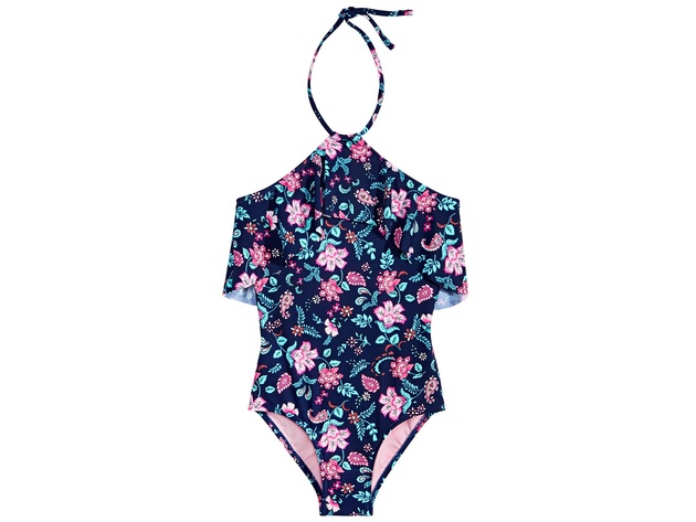 Summer Crush Big Girls 1-Pc. Floral-Print Flounce Swimsuit Navy Size 7