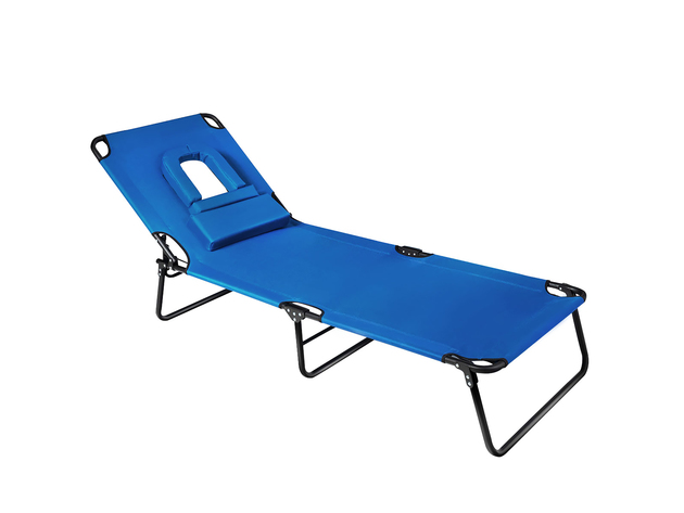 Costway Folding Chaise Lounge Chair Adjustable Outdoor Patio Beach Camping Recliner Navy Blue