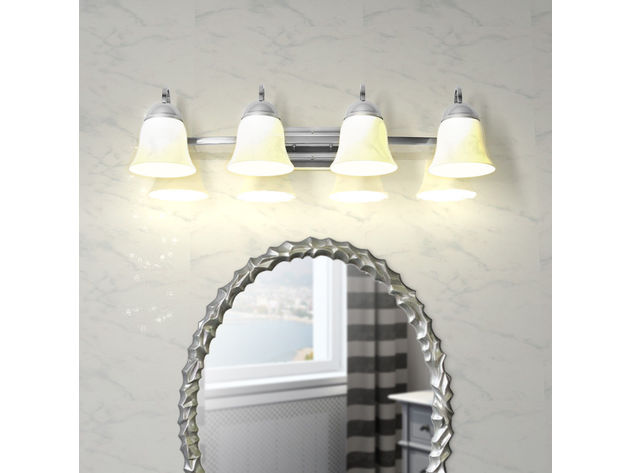 Costway Bath Light 4-Light LED Brushed Nickel Vanity with Alabaster Glass Dimmable - as pic