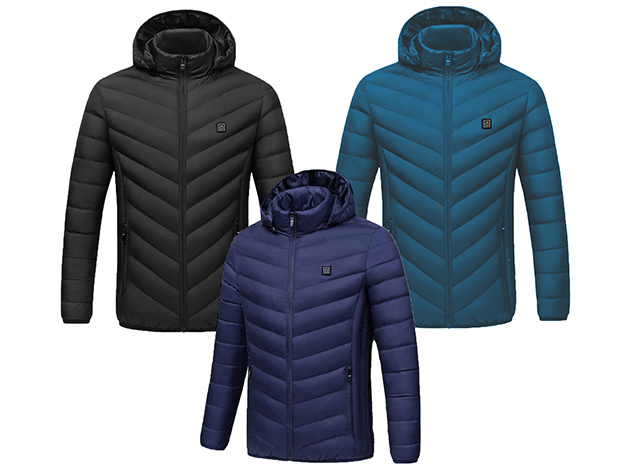 CALDO-X Heated Jacket with Detachable Hood (Denim/Medium, Requires Power Bank)