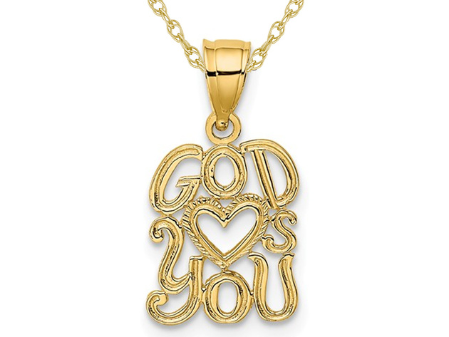 14K Yellow Gold God Loves (Heart ) You Charm Pendant Necklace with Chain