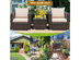 Costway 3 Piece Patio Rattan Furniture Set Conversation Wicker Sofa Set w/Cushion Garden - Brown