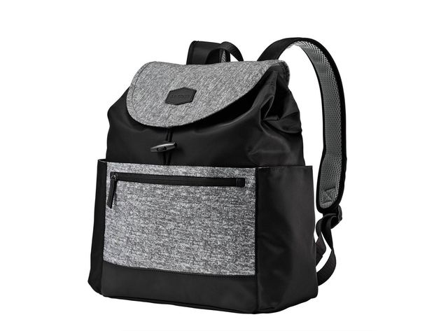 JJ Cole Mezona Cinch Top Backpack Diaper Bag with Secure Zip and 7 pockets, Black Asphalt