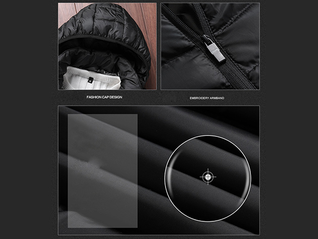 CALDO-X Heated Jacket with Detachable Hood (Black/Medium, Requires Power Bank)