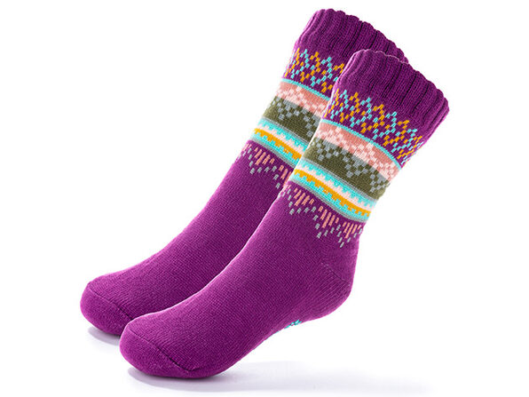 Extra Thick Winter Slipper Socks with Non-Slip Grip  - Purple Pattern - Product Image