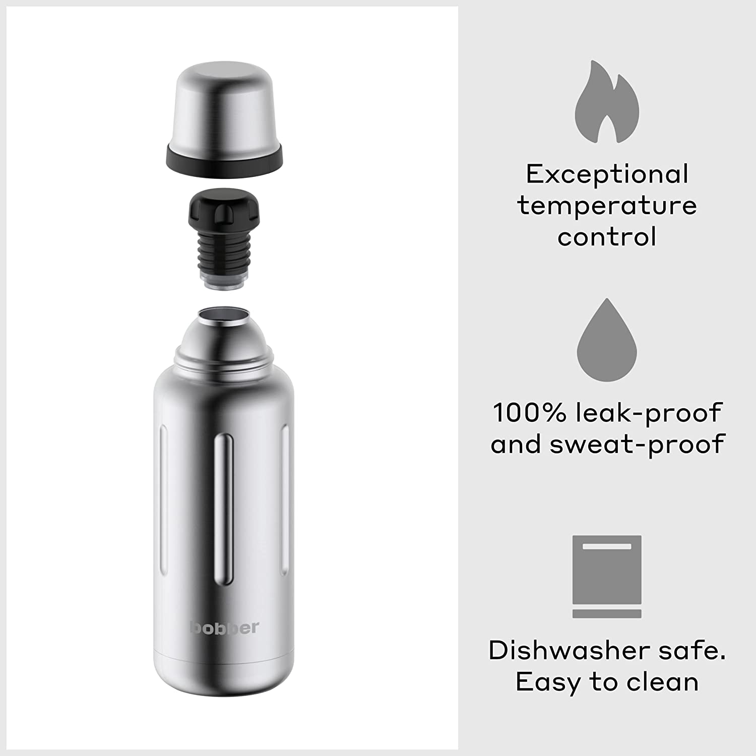 Bobber 34oz Classic Stainless Steel Vacuum Insulated Thermo Flask Bottle With Cup Lid - Matte Silver