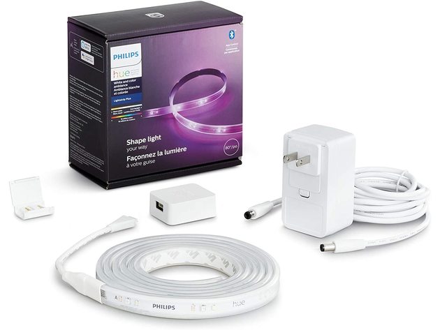 Philips Hue Bluetooth Smart Lightstrip Plus 2m/6ft Base Kit with Plug, White