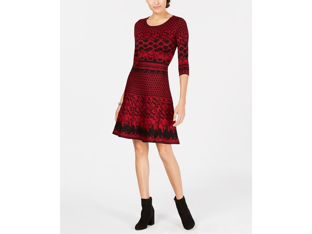 fitted lace wedding dress Turtleneck Dropped Shoulder Sweater and Skirt Set Burgundy / M main image 0