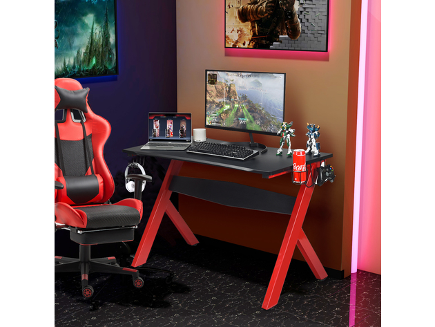 Costway Gaming Desk Computer Desk w/Controller Stand Cup Holder Headphone Hook Mouse Pad - as the picture shows