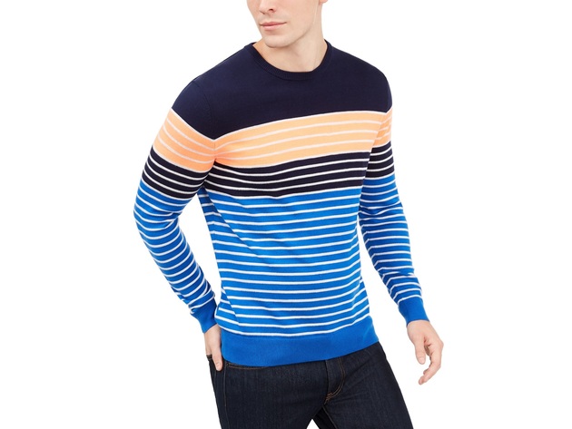 Club Room Men's Striped Crewneck Sweater Blue Size Medium