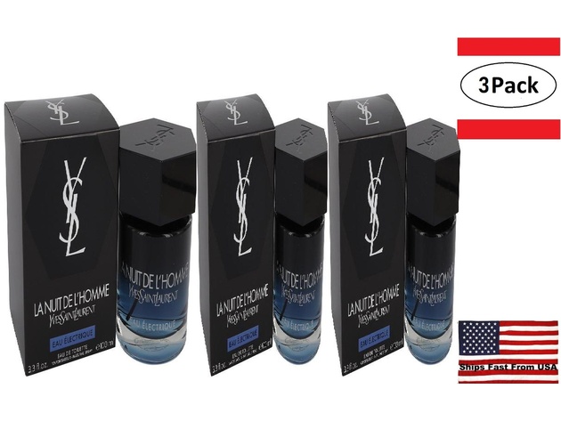3 Pack La Nuit De L'homme Eau Electrique by Yves Saint Laurent Eau De  Toilette Spray 3.3 oz for Men