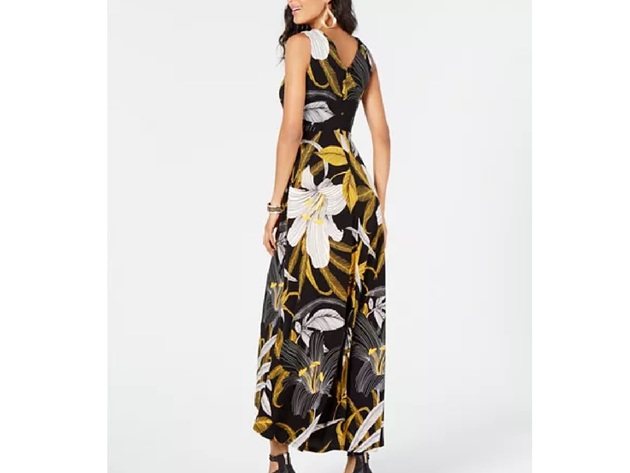 Thalia Sodi Women's Printed Belted-Detail Maxi Dress Gold Floral Size Extra Small