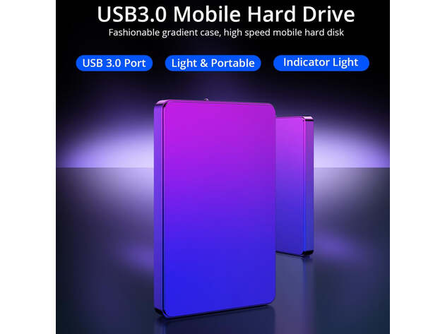 Slim Portable USB 3.0 External Hard Drive - 320GB (Purple/Blue Gradient)