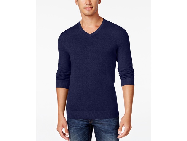 Alfani Mens V-Neck Regular-Fit Ribbed Sweater Navy Size XX-Large