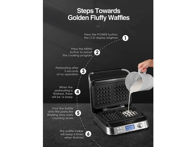 AICOOK Smart Pro Belgian Waffle Maker, 5 Different Programs, Silver