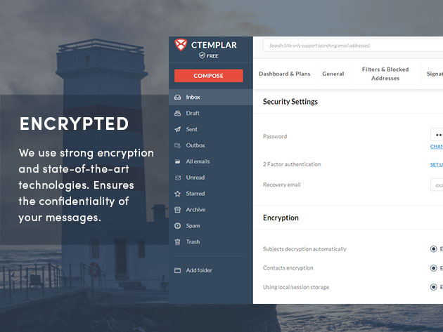 CTemplar End-to-End Encrypted Email Prime Plan: Lifetime Subscription