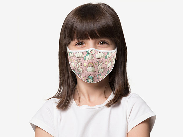 Masksup Reusable Face Masks (Pink Unicorn/Kids Size/2-Pack)