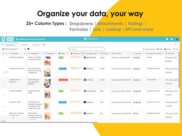 Stackby Spreadsheet Database Personal Plan: Lifetime Subscription