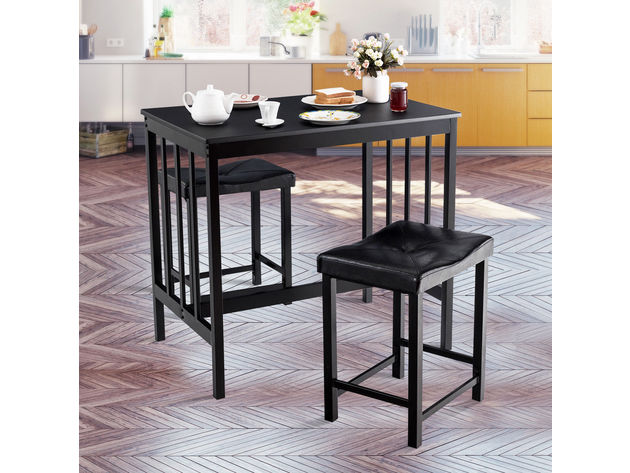 Costway 3 PCS Modern Counter Height 32.5'' Dining Set Table and 2 Chairs Kitchen Bar Furniture Black - Black