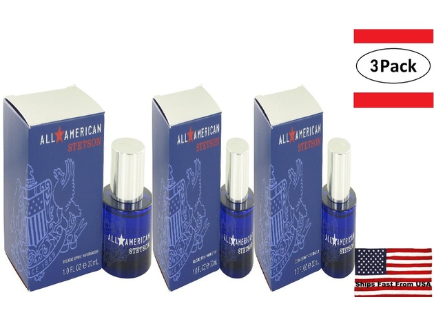 3 Pack Stetson All American by Coty Cologne Spray 1 oz for Men