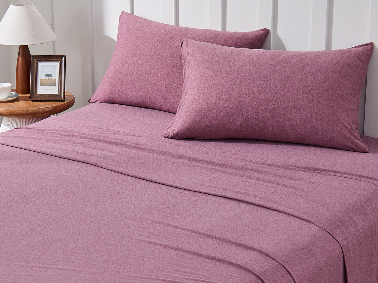 Kathy Ireland 4 Piece Heathered Jersey Knit Cotton Sheet Set (King/Rose)