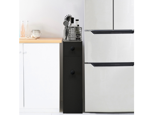 Costway Floor Cabinet Drawers Stand Storage Unit Bath Kitchen Space Saver MDF Black - Black