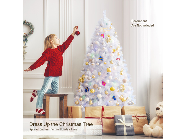 Costway 6ft White Iridescent Tinsel Artificial Christmas Tree w/ 792 Branch Tips - Green