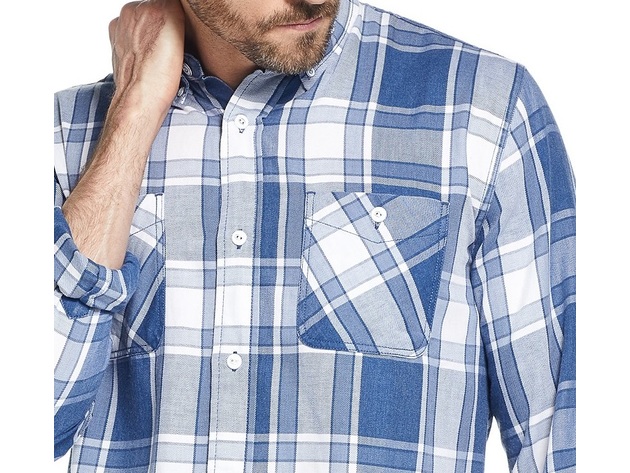 Weatherproof Vintage Men's Button Front Flannel Plaid Shirt Beige Size Small