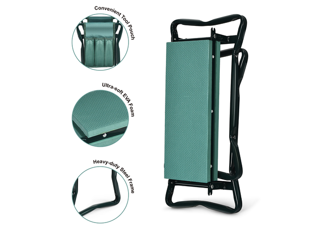 Costway Folding Garden Kneeler and Seat Bench w/2 Bonus Tool Pouches & EVA Foam Pad - Green