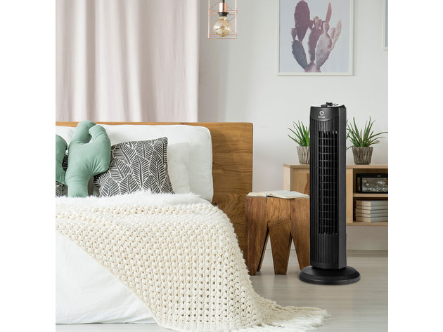 Fantask 35W 28'' Oscillating Tower Fan 3 Wind Speed Quiet Bladeless Cooling Room Black