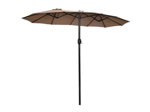 Costway 15' Market Outdoor Umbrella Double-Sided Twin Patio Umbrella with Crank Tan