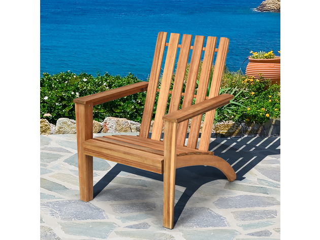 Costway Patio Acacia Wood Adirondack Chair Lounge Armchair Durable ...