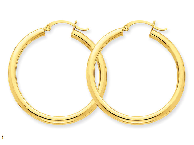 Medium Hoop Earrings in 14K Yellow Gold 1 1/4 Inch (3.00 mm)